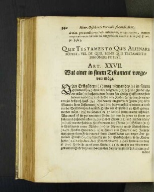 Quae Testamento Quis Alienare Potest; Vel De [...] Art. XXVII.