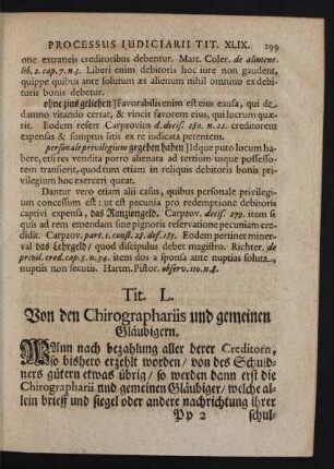 Tit. L. Von den Chirographariis und gemeinen Gläubigern.