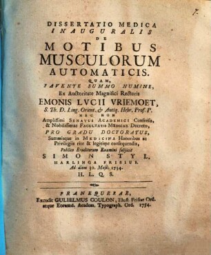 Diss. inaug. de motibus musculorum automaticis