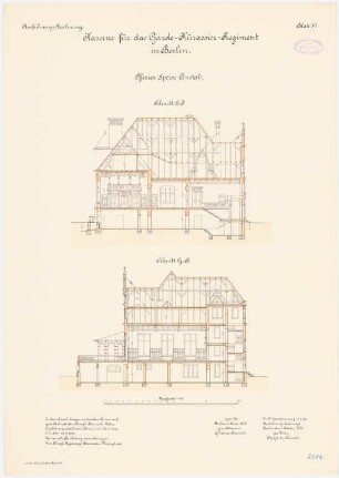Kaserne des Garde-Kürassier-Regiments und des Königin-Augusta-Garde-Grenadier-Regiments Nr. 4, Berlin: Königin-Augusta-Garde-Grenadier-Regiments Nr. 4, Offizier-Speiseanstalt: Schnitte 1:100