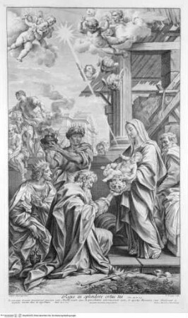 Kupferstiche Jakob Freys und anderer von Gemälden Carlo Marattas und anderer in römischen Kirchen und SammlungenTafel (7): Die Anbetung der Könige - Sammelalbum ohne Titelblatt
