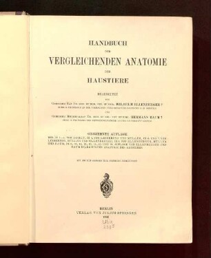 Handbuch der vergleichenden Anatomie der Haustiere