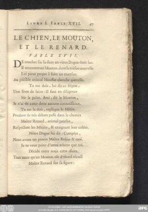Le Chien, Le Mouton, Et Le Renard. Fable XVII.
