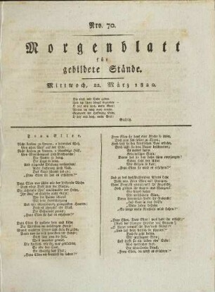 Nro. 70. Mittwoch, 22. März 1820. - Nro. 73. Sonnabend, 25. März 1820.