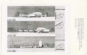 Haus des Staatsbürgers, Berlin-Tiergarten (Diplomarbeit bei Kurt Dübbers): Ansichten von Westen, Nordwesten und Süden 1:200