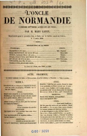 L' oncle de Normandie : comédie en 3 actes et en vers