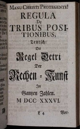 Tensch: Die Regel Detri der Rechen-Kunst in Ganzen Zahlen.