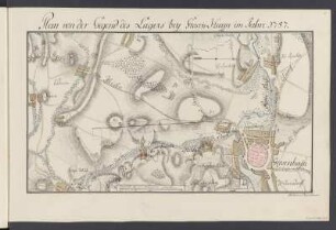 Umgebungskarte von Großenhain, Federzeichnung, bis 1803 : Band 2: Seite 2: Plan von der Gegend des Lagers bey Grosen-Hayn im Jahre 1787 / Anton Brzeski senior. - [S.l.]. - 1 Karte ; Handzeichnung, koloriert, 17 x 29 cm