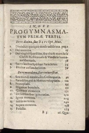 Index Progymnasmatum Primæ Tertii.