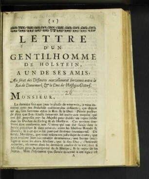 Lettre D' un Gentilhomme De Holstein, A Un De Ses Amis, ...