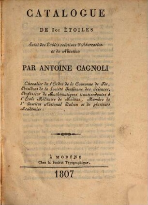 Catalogue de 501 étoiles : suivi des tables relatives d'aberration et de nutation