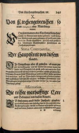 X. Von Kirchengebreuchen/ so man Adiaphora oder Mitteldinge nennet.