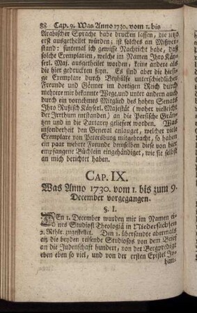 Cap. IX. Was Anno 1730. vom 1. bis zum 9. December vorgegangen.