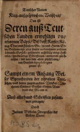 Der Teutschen Scharpfsinnige kluge Sprüch