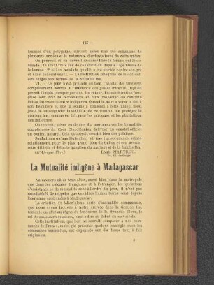 La Mutualité indigène à Madagascar.