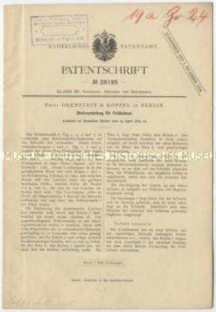 Patentschrift einer Stoßverbindung für Feldbahnen, Patent-Nr. 29185