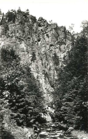 Westerzgebirge. Tal der Schwarzen Pockau bei den Gneisfelsen der "Ringmauer"