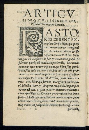 Articuli De Quibus Egerunt Per Visitatores in Regione Saxoniae.