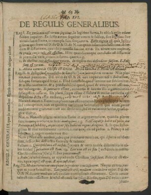Disp. XVI. De Regulis Generalibus.