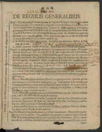 Disp. XVI. De Regulis Generalibus.