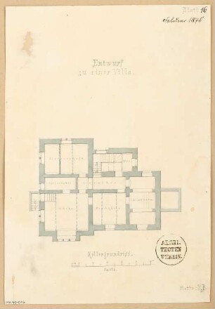Villa Monatskonkurrenz Februar 1875: Grundriss Keller 1:150; Maßstabsleiste