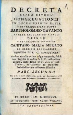 Decreta Sacrae Rituum Congregationis, 2. Continens Decreta, Quae Ad Generales, Et Particulares Rubricas Breviarii Pertinent