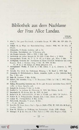 Bibliothek aus dem Nachlasse der Frau Alice Landau (Nr. 1-408)