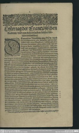 Erster tag der Frantzösischen Academi, und den ursachen solcher löblichen versamblung