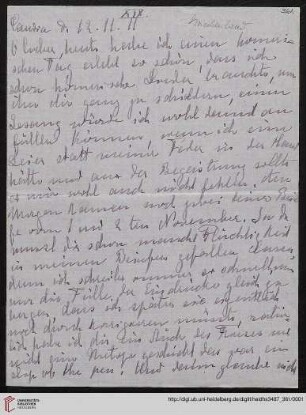 Heid. Hs. 3487,361: Nachlass Eberhard und Marie Luise Gothein: Brief von Marie Luise Gothein an Eberhard Gothein