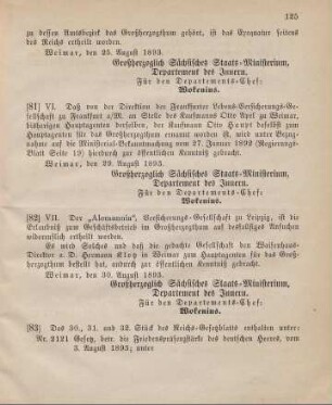 82. Ministerial-Bekanntmachung, die Zulassung der "Alemannia", Versicherungs-Gesellschaft zu Leipzig zum Geschäftsbetrieb im Großherzogthum betreffend