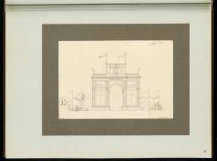 Ehrenpforte an der Schlossbrücke, Berlin Monatskonkurrenz März 1861: Aufriss Vorderansicht