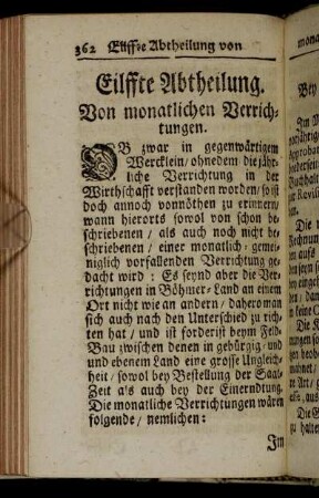 Eilffte Abtheilung. Von monatlichen Verrichtungen.