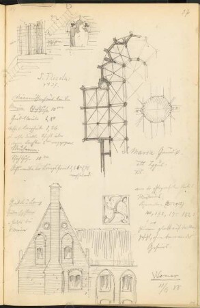 Nikolaikirche, Wismar: Grundriss, Ansicht, Details (aus: Skizzen- und Fotoalbum 1)