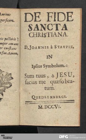 De Fide Sancta Christiana.