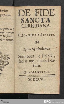 De Fide Sancta Christiana.