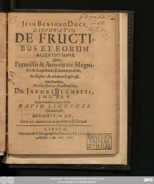 Disputatio. De Fructibus Et Eorum Acquisitione
