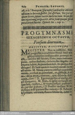 Progymnasma Sexagesimum Octavum. Pensum diurnum