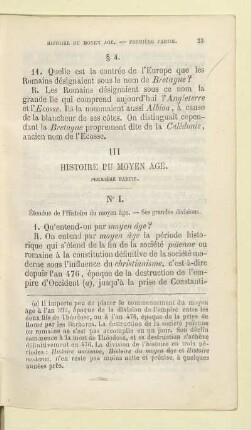 N°I. Étendue de l'Histoire du moyan áge.- Ses grandes divisions