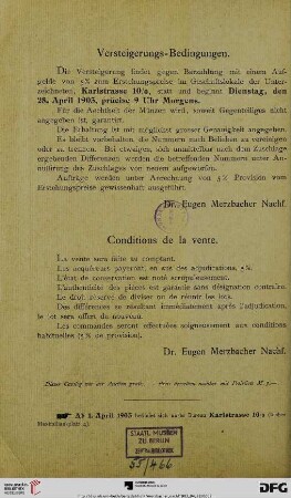 Versteigerungs-Bedingungen. Conditions de la vente