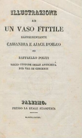 Illustrazione Ad Un Vaso Fittile Rappresentante Cassandra E Ajace D'Oileo
