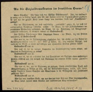 An die Sozialdemokraten im deutschen Heere! : Werte Genossen! Ihr kennt doch den Philipp Scheidemann? ...