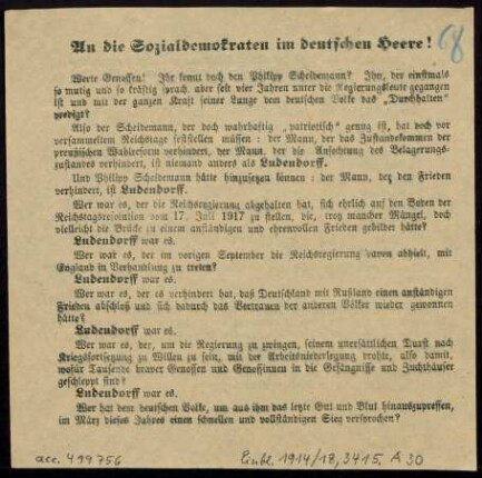 An die Sozialdemokraten im deutschen Heere! : Werte Genossen! Ihr kennt doch den Philipp Scheidemann? ...