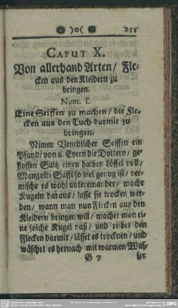 Caput X. Von allerhand Arten, Flecken aus den Kleidern zu bringen