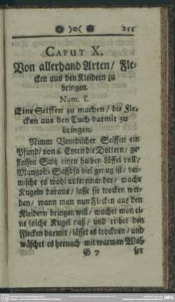 Caput X. Von allerhand Arten, Flecken aus den Kleidern zu bringen
