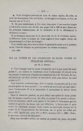 SUR LA SPHÈRE ET LES QUADRIQUES DE DOUZE POINTS DU TÉTRAÈDRE GÈNÉRAL.