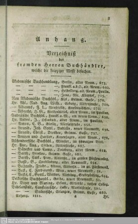Verzeichnis der fremden Herren Buchhändler, welche die Leipziger Messen besuchen