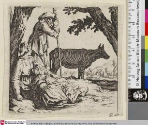 [Bauernfamilie mit Kuh; Au pied d'un arbre fourchu]
