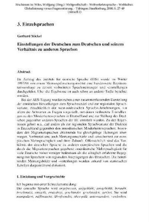 Einstellungen der Deutschen zum Deutschen und seinem Verhältnis zu anderen Sprachen