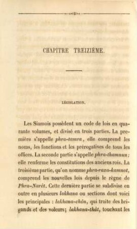 Chapitre treizième. Législation