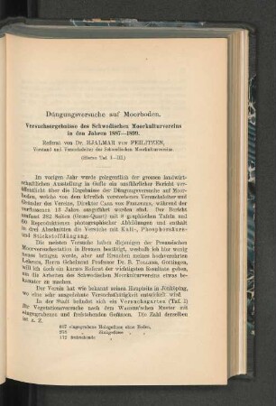 Düngungsversuche auf Moorboden.